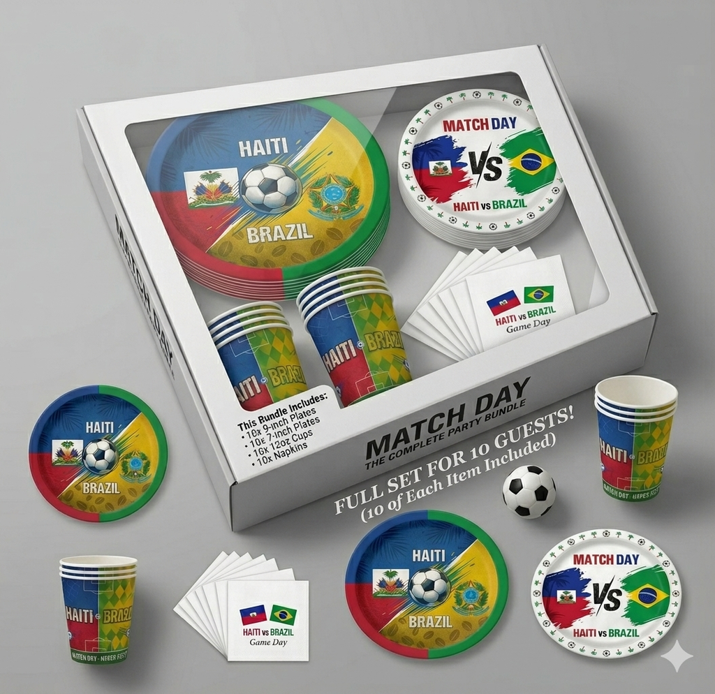 40 piece Haiti vs Brazil Game Day Party Kit PRE-SALE