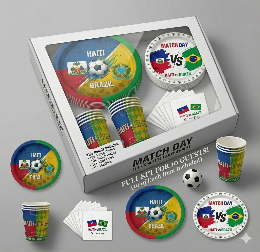 40 piece Haiti vs Brazil Game Day Party Kit PRE-SALE